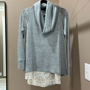 Layered sweater and satin tunic with cowl neck